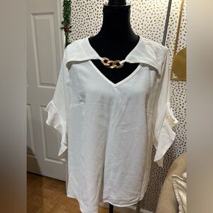 SHEIN White Blouse with Gold Chain Detail